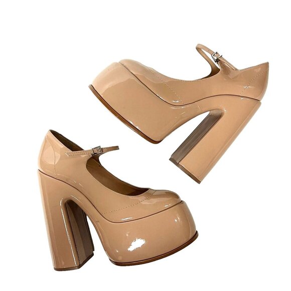 SCHUTZ Zayne Mary Jane Heels Size 7.5 Platform Chunky Pump Patent Pressego Tan - Picture 15 of 16